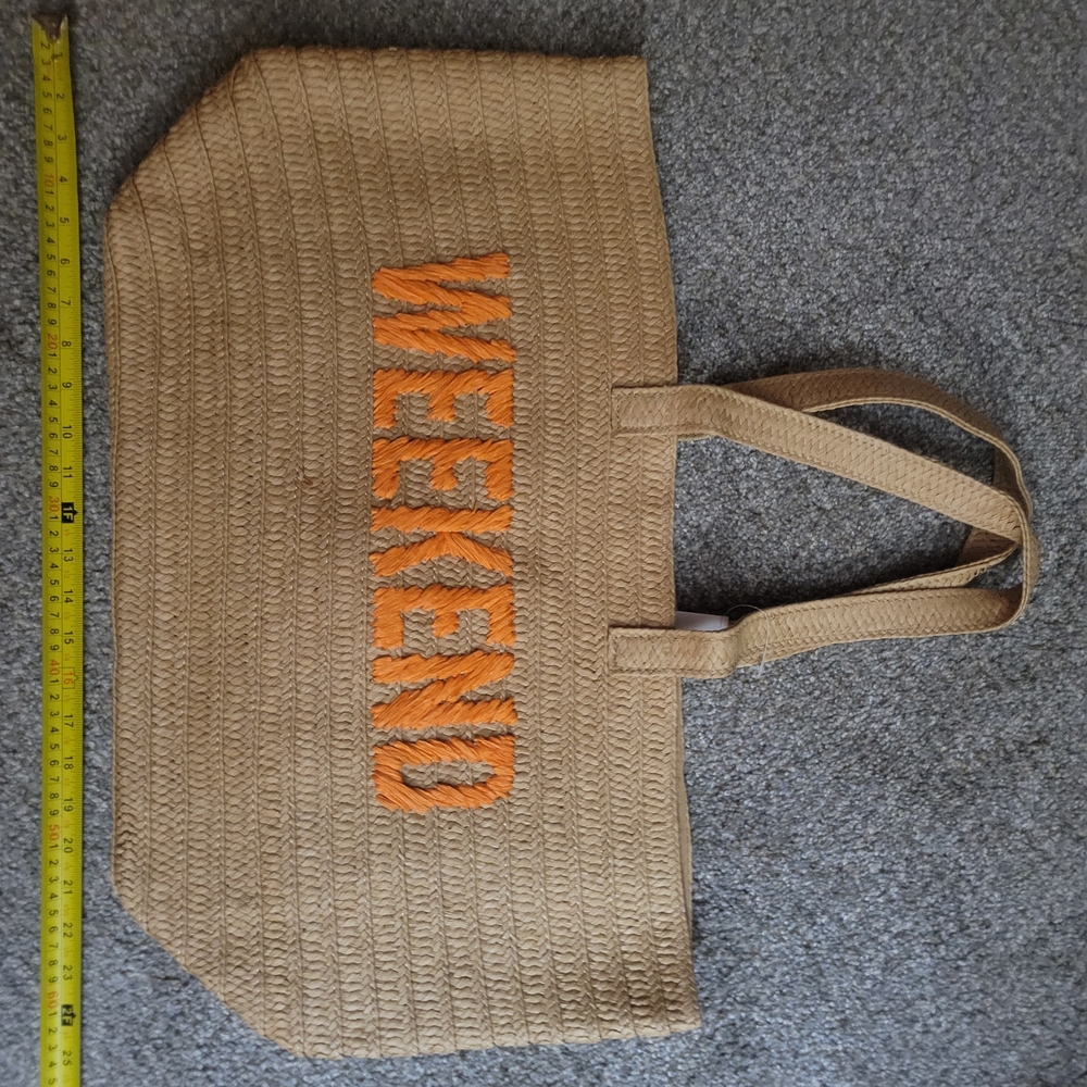 Weekend Straw Tote Bag with Orange Trim